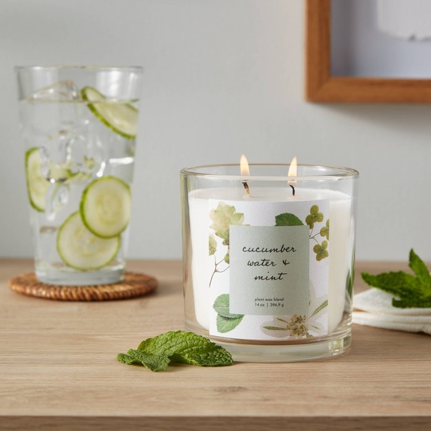 14oz Glass Candle With Cork Lid Cucumber Water And Mint