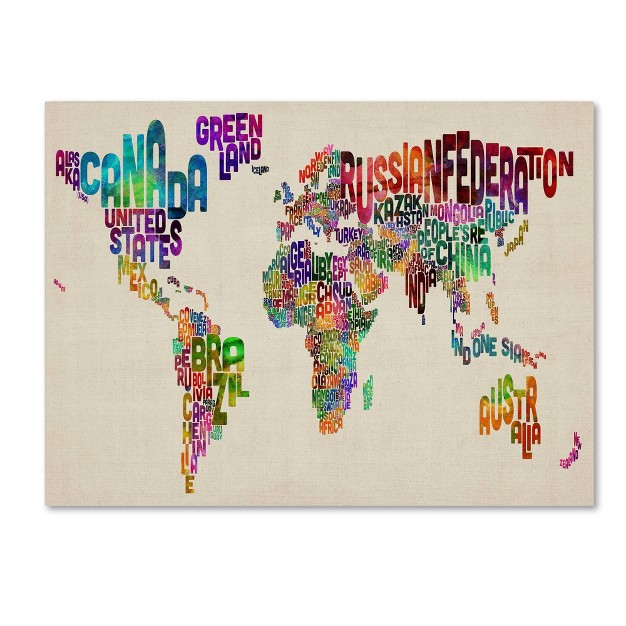 X 32 quot Typography World Map Ii By Michael Tompsett Trademark Fine Art