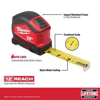 MW 25 ft. Compact Auto Lock Tape Measure (2-Pack) 48-22-6825-48-22-6825