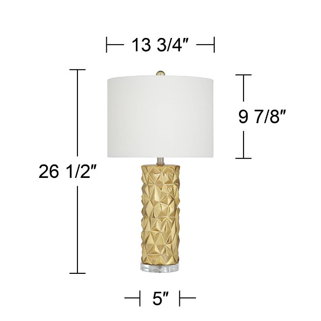 High Set Of 2 Gold Textured Diamond Ceramic White Fabric Drum Shade For Bedroom Living Room House Home Bedside