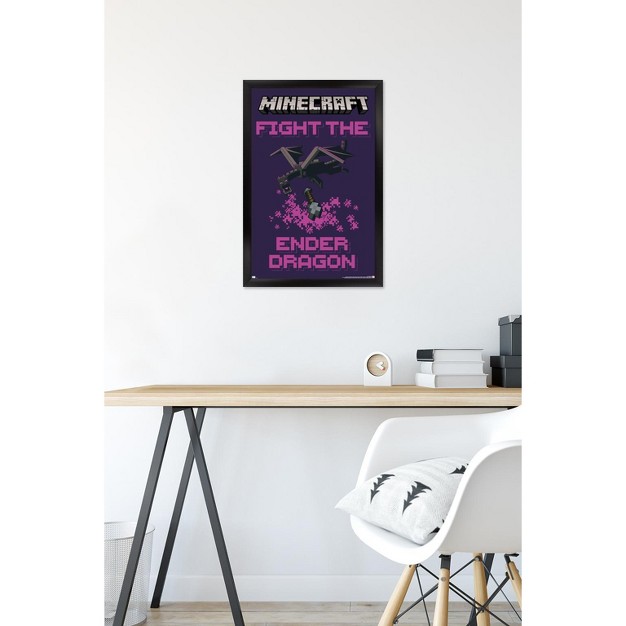 Trends International Minecraft Fight The Ender Dragon Framed Wall Poster Prints