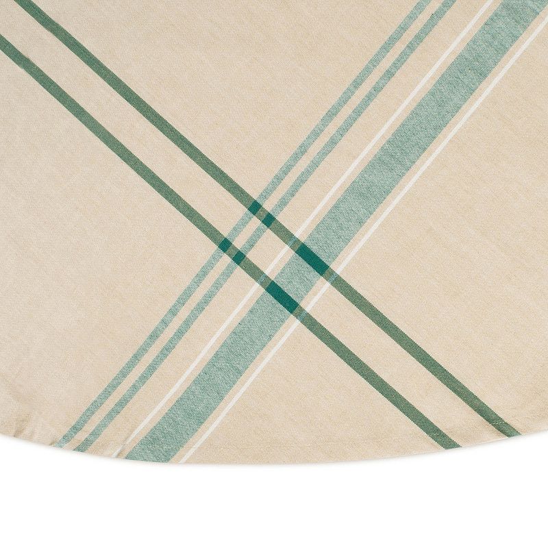 White and Teal French Striped Chambray Round Tablecloth 70