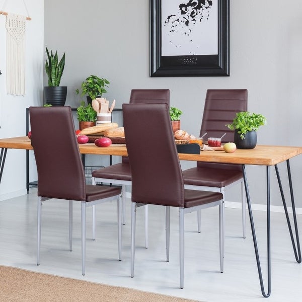 4 pcs PVC Leather Dining Side Chairs Elegant Design - 16.0