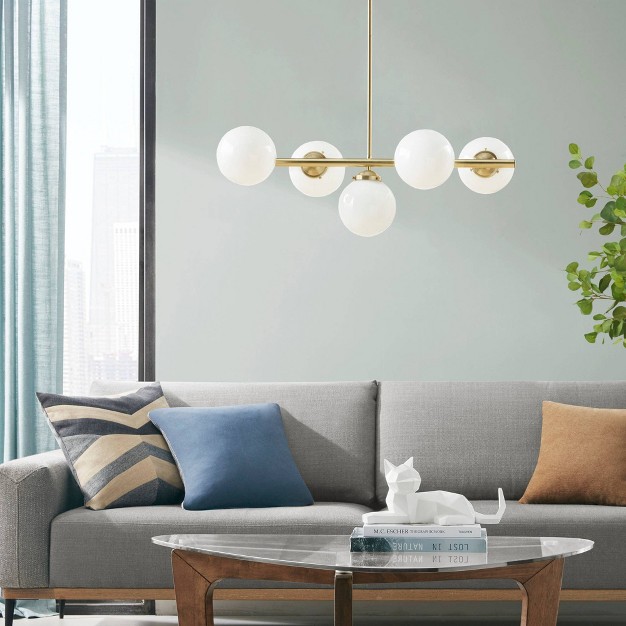 5 light Aurelia Chandelier With Frosted Glass Globe Gold Ink ivy