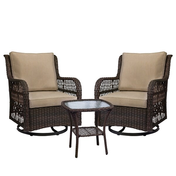 Outdoor Wicker Swivel Rocker Patio Set，360 Degree Swivel Rocking Chairs Elegant Wicker Patio Bistro Set