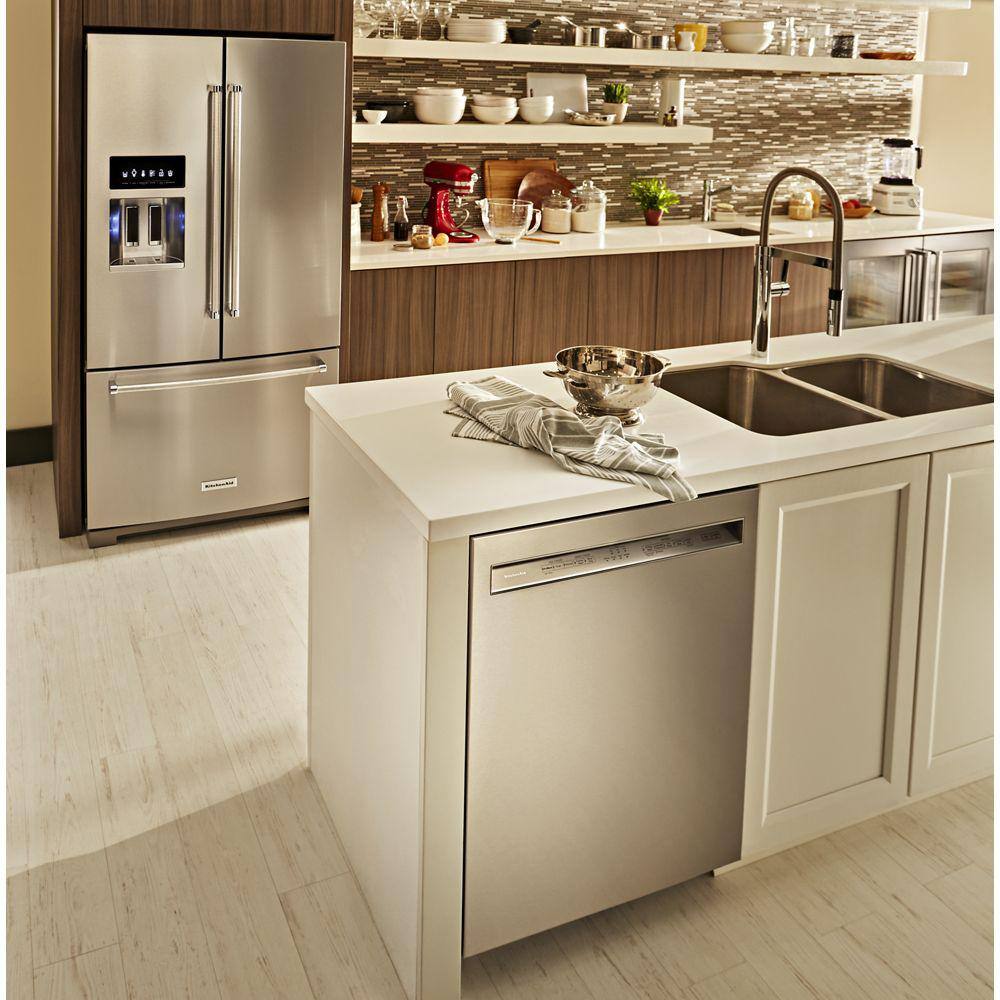 KitchenAid 27 cu. ft. French Door Refrigerator in PrintShield Stainless with Exterior Ice and Water KRFF507HPS