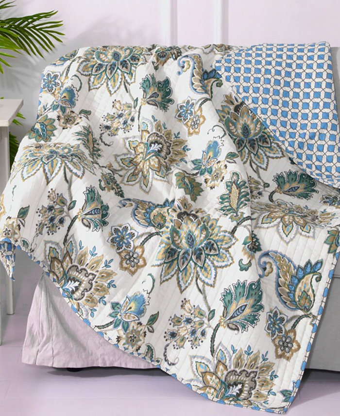 Levtex Palladium Jacobean Floral Reversible Quilted Throw， 50 x 60