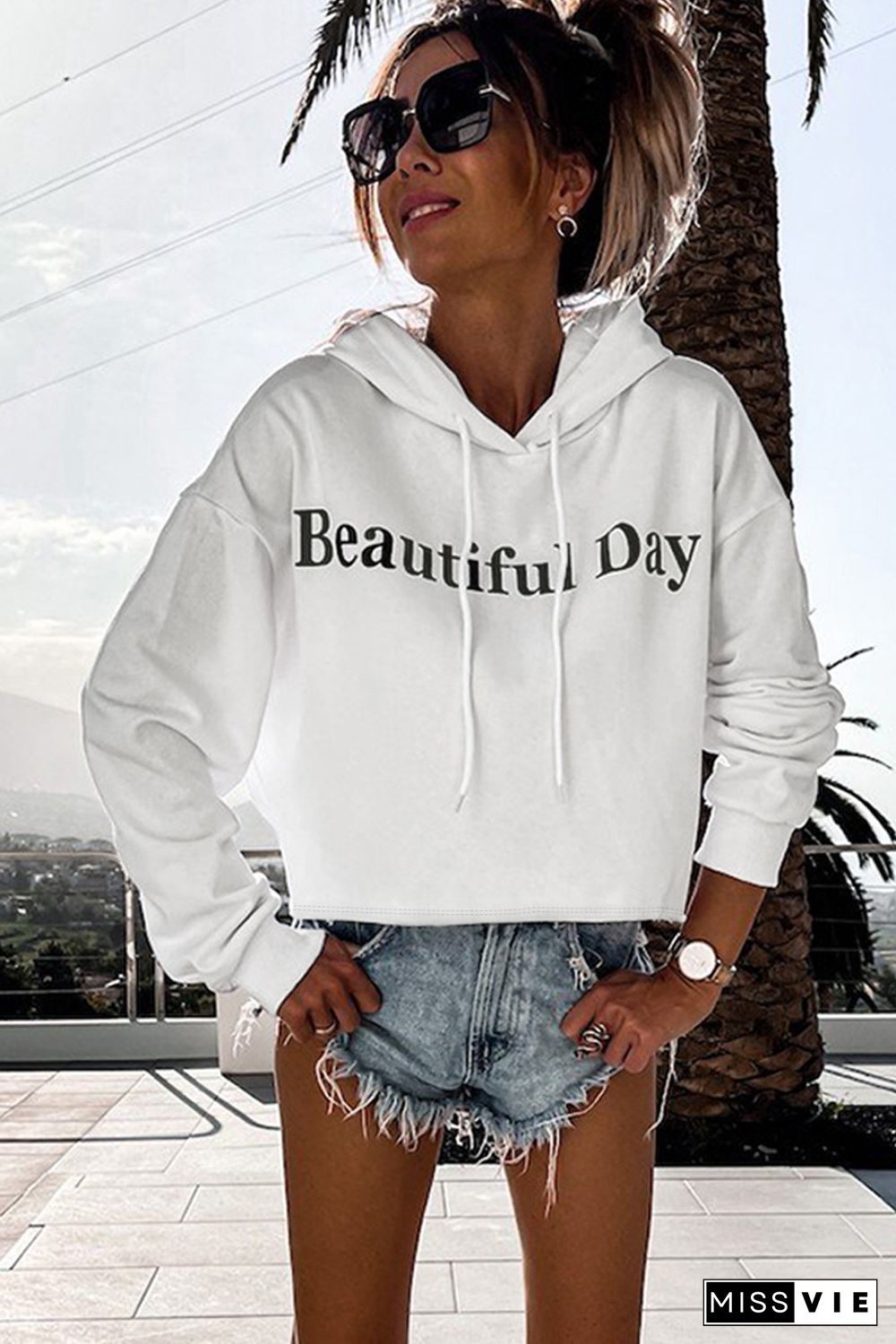 White Beautiful Day Letters Graphic Hoodie