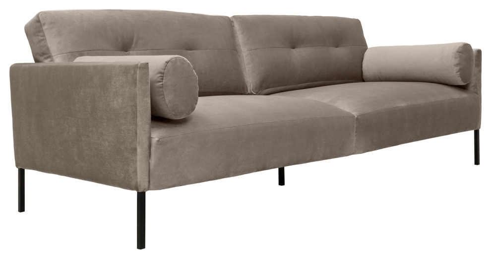 Michalina 84 quotFossil Gray Velvet Sofa with Black Metal Legs   Modern   Sofas   by Armen Living  Houzz