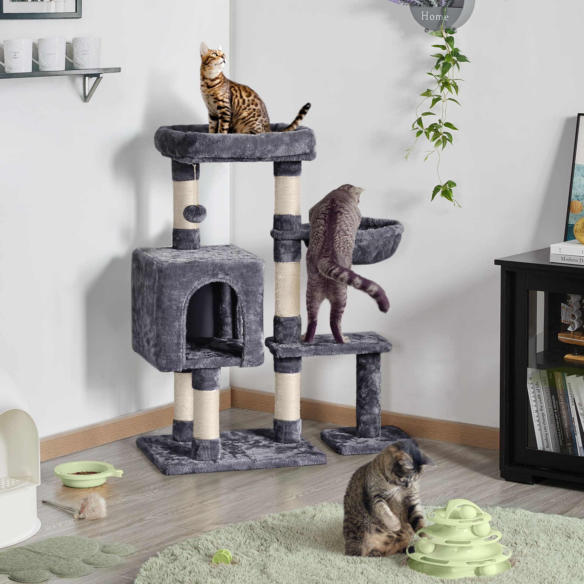 Topeakmart Dark Gray Small Plush Cat Tree Condo， 38