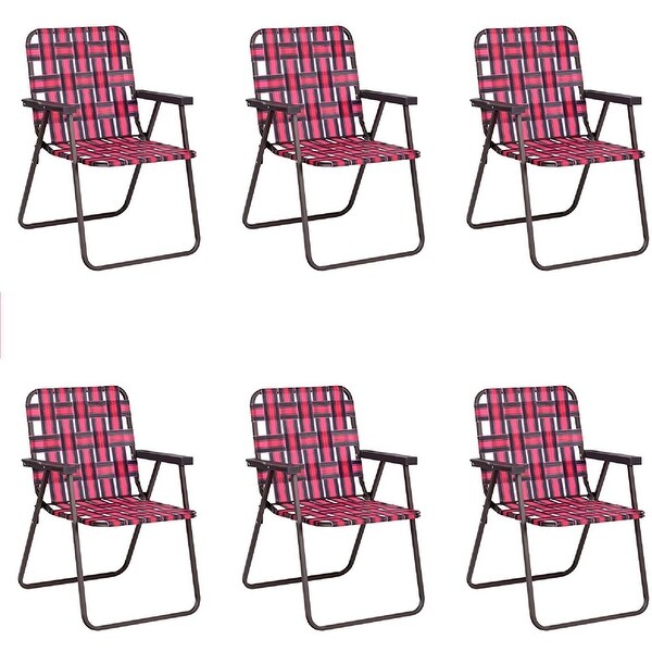 Gymax Set of 6 Patio Folding Web Chair Set Portable Beach Camping