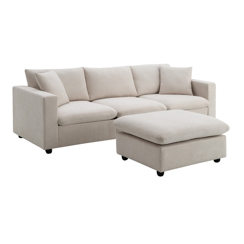 Convertible Sectional Sofa Couch  4 Seat L Shaped Sofa with Ottoman and 2 Free Pillows  Modern Sofa Couch for Living Room