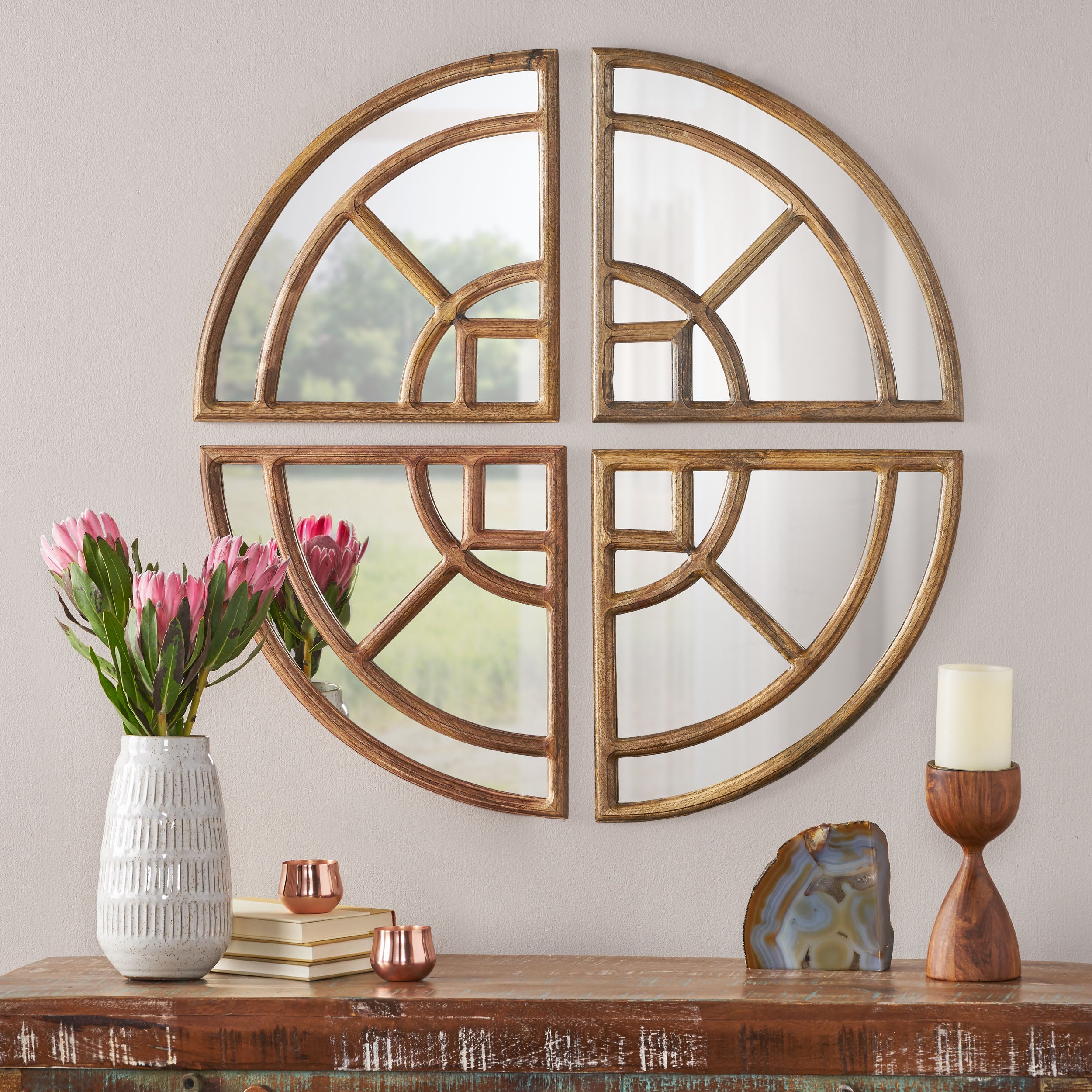 Hodaya Rustic Round Pie Mirror