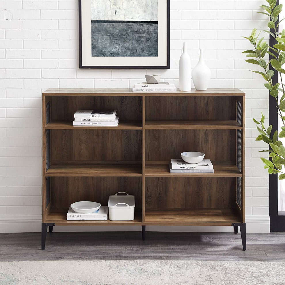 Industrial Bookcase  Mesh Metal Side Panels  amp6 Open Compartments   Midcentury   Bookcases   by Decorn  Houzz