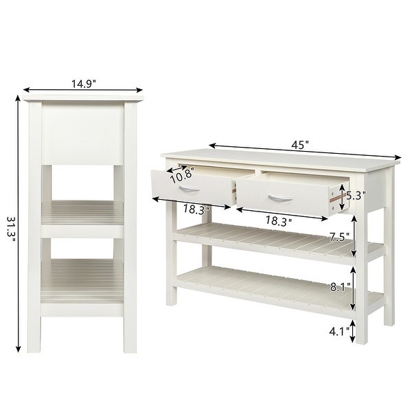 3-Tier Console Table with 2 Drawers， Sofa Table with Storage Shelves