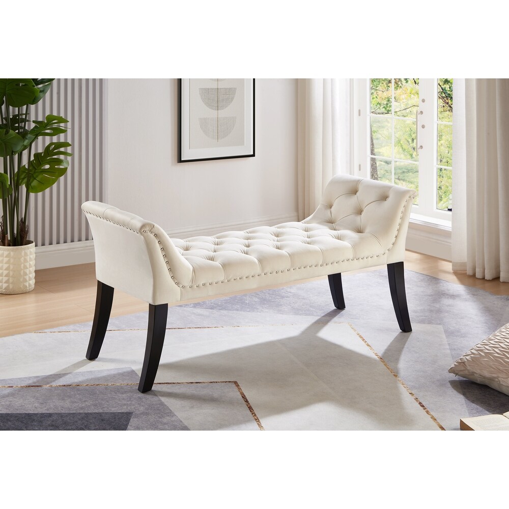 Armrest Button Tufted Ottoman Bench