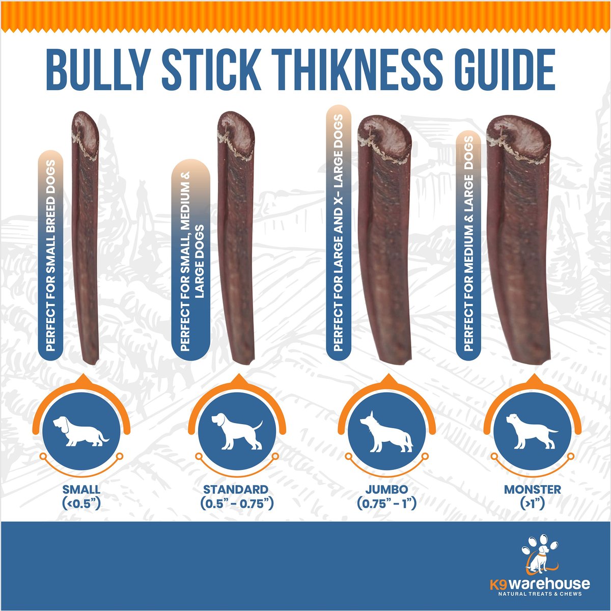 K9warehouse Jumbo 6-inch Bully Sticks Dog Treats