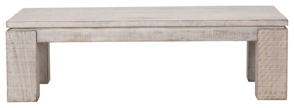 Amaya 56 quotRectangular Reclaimed Pine White Wash Block Feet Coffee Table   Farmhouse   Coffee Tables   by Karina Living  Houzz