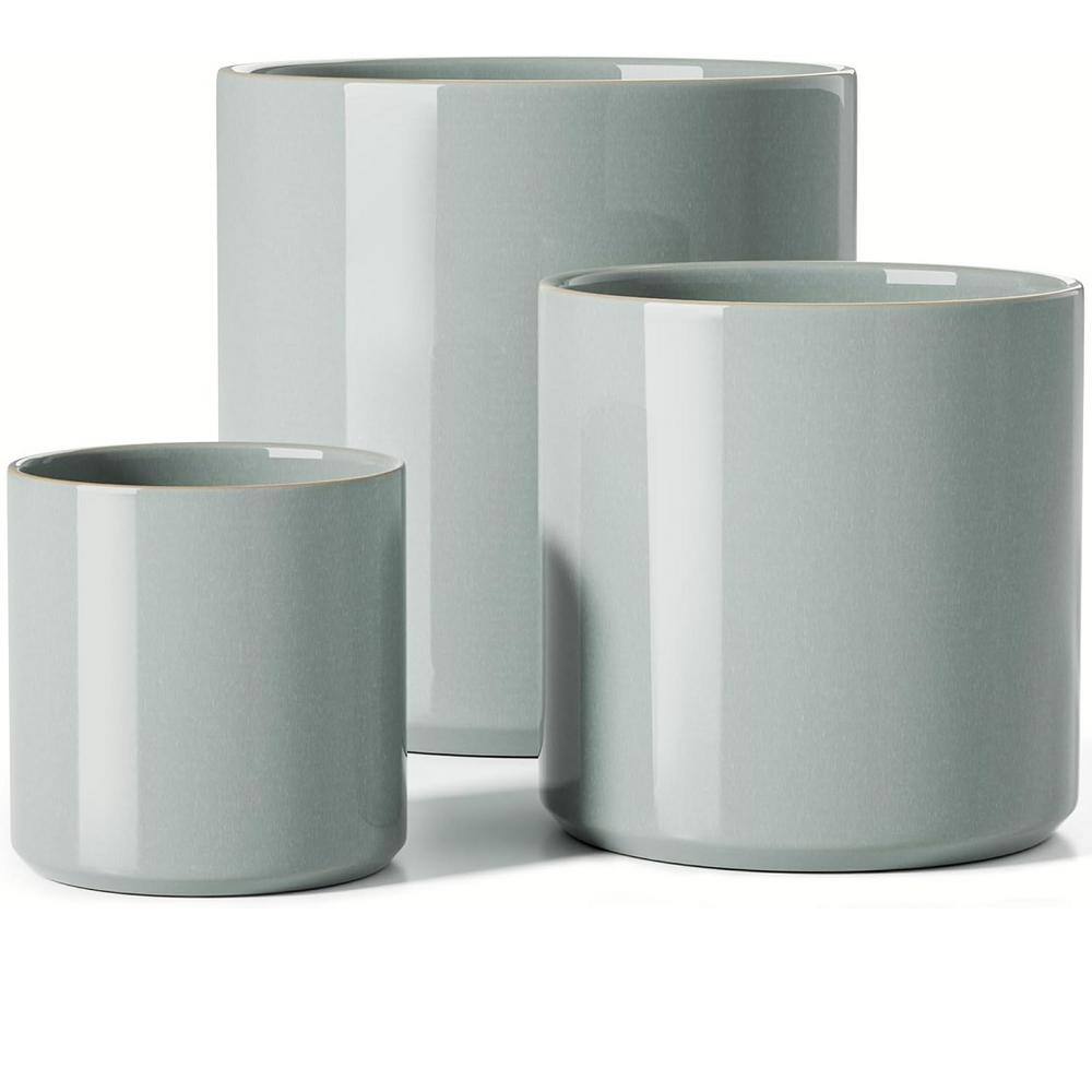 ITOPFOX Mid-Century 10.05 in. L x 10.05 in. W x 10.05 in. H Reactive Glaze Blue Gray Ceramic Round Indoor Planter (3-Pack) HDPH031OT116