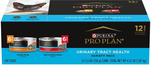 Purina Pro Plan Urinary Tract Health Focus Chicken and Beef and Chicken Variety Pack Cat Food， 5.5-oz can， case of 12， 2 pack