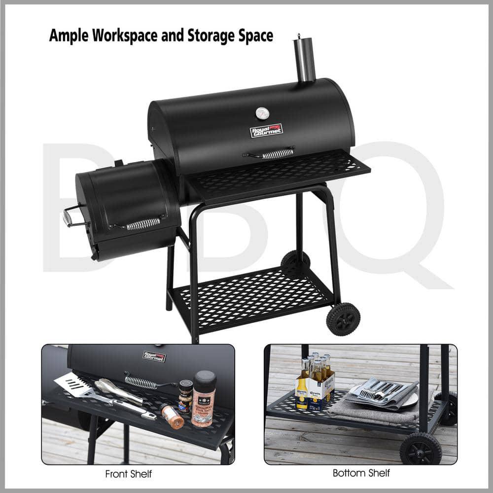 Royal Gourmet Charcoal Grill in Black with Offset Smoker with High HeatResistant BBQ Gloves