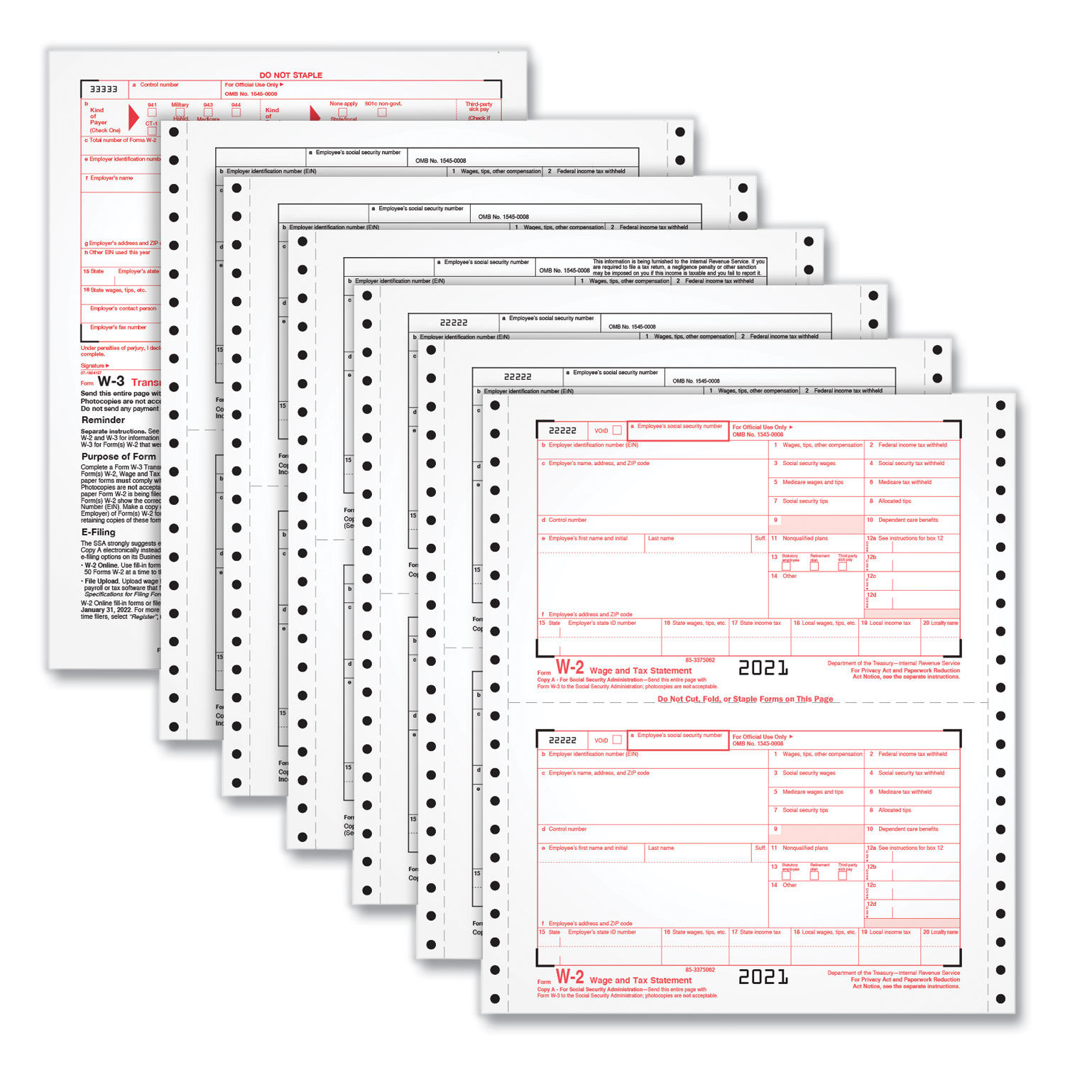 W-2 Tax Form for Dot Matrix Printers by TOPSandtrade; TOP2206C