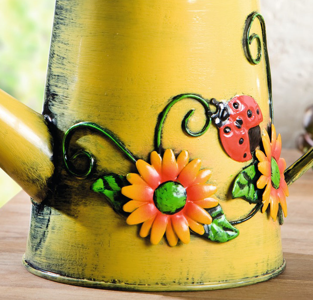 Westcharm Mother's Day Gift， Decorative Sunflower and Ladybug Metal Watering Can (Vol: 4 Cups)