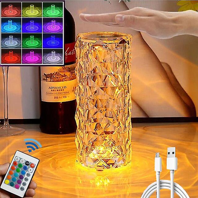 16 Colors Usb Rechargeable Led Crystal Light Room Decor Touch Bedside Lamp