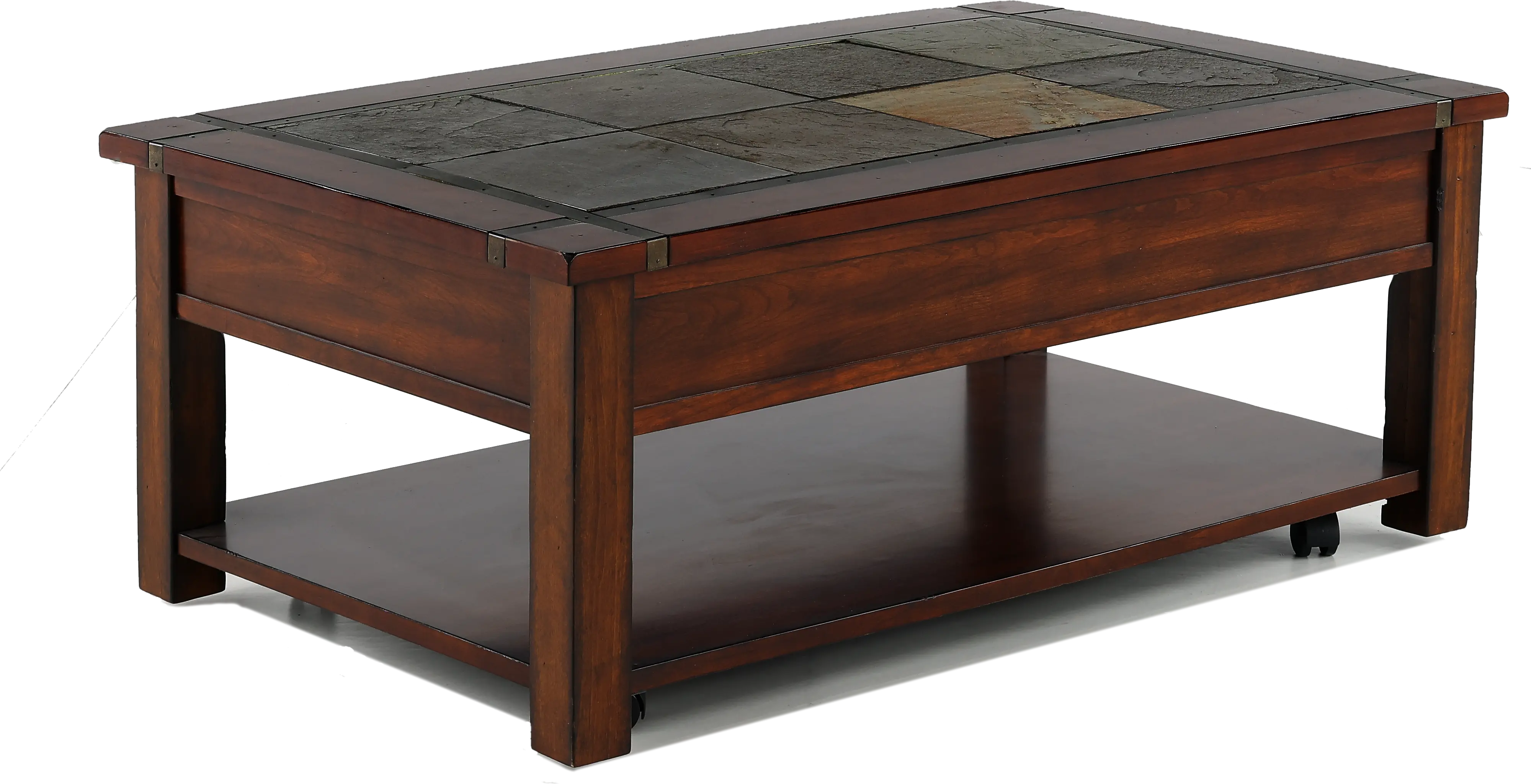 Roanoke Cherry Brown Coffee Table with Slate Lift-top