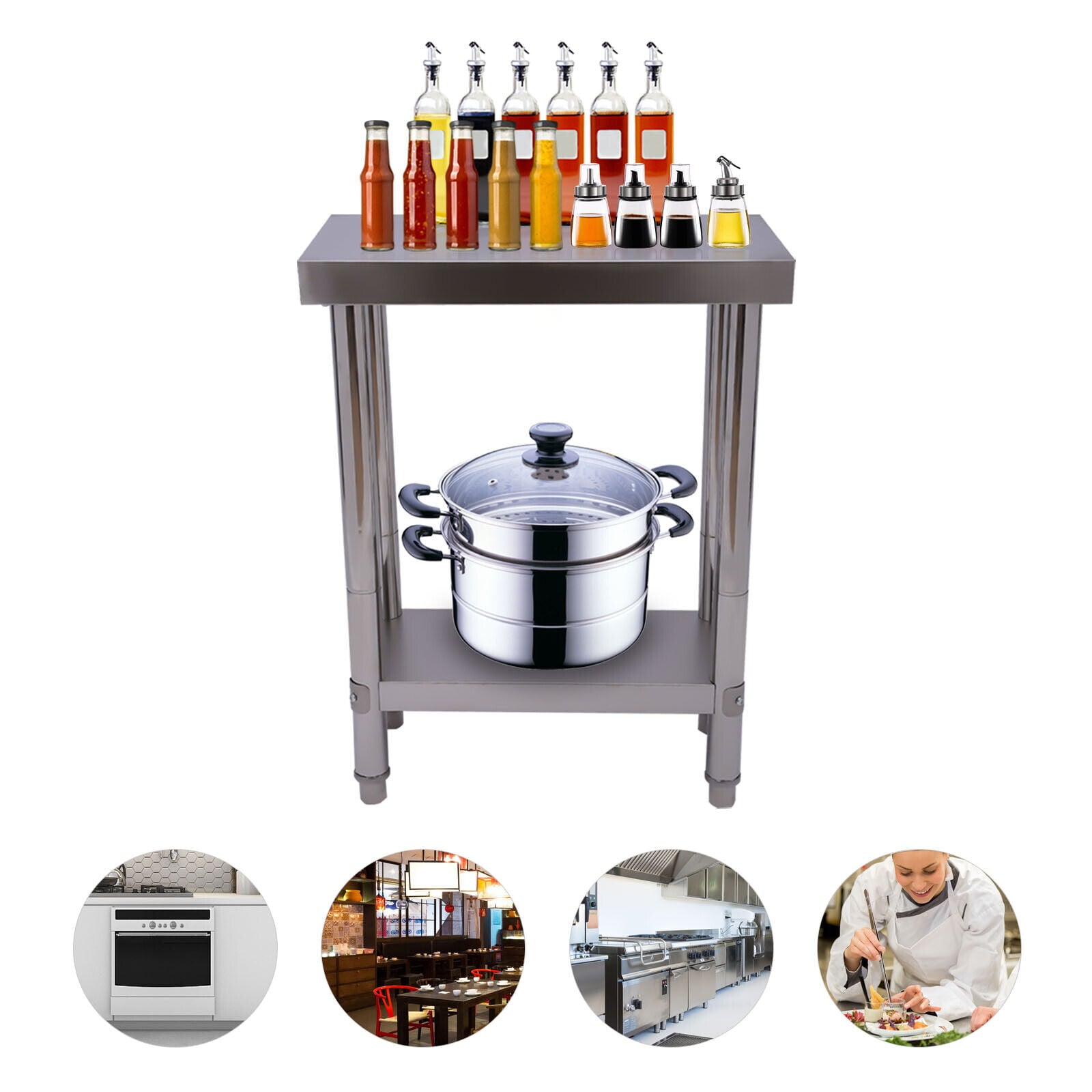 TFCFL 2-Tier Stainless Kitchen Table Commercial Food Prep Worktable for Hotel Bakery