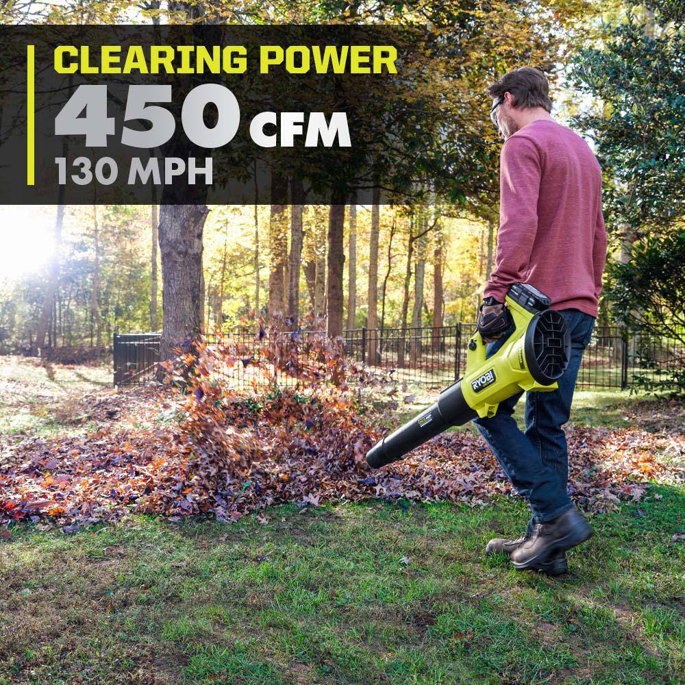 RYOBI ONE+ HP 18V Brushless Whisper Series 130 MPH 450 CFM Cordless Battery Leaf Blower (Tool Only) P21014BTL