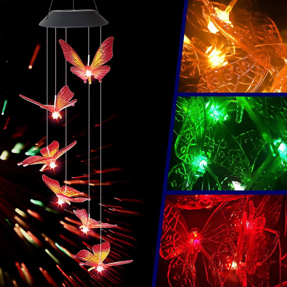 Solar Energy Powered Wind Chime Lamp Color-changing Butterfly Outdoor Garden Street Solar Panel Light No.179190