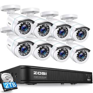 ZOSI 8-Channel 5MP-Lite 2TB DVR Surveillance System with 8 1080p Wired Bullet Cameras 80 ft. Night Vision 8VM-106W8S-20-US