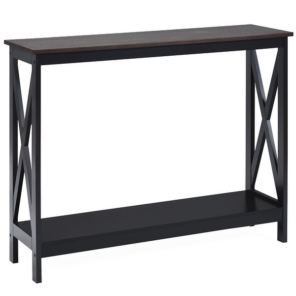 2 Tier Console Table X Design Accent Table with Storage Shelf