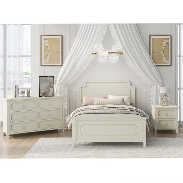 3 Pieces Bedroom Sets with Platform Bed，Nightstand and Dresser - - 37374884