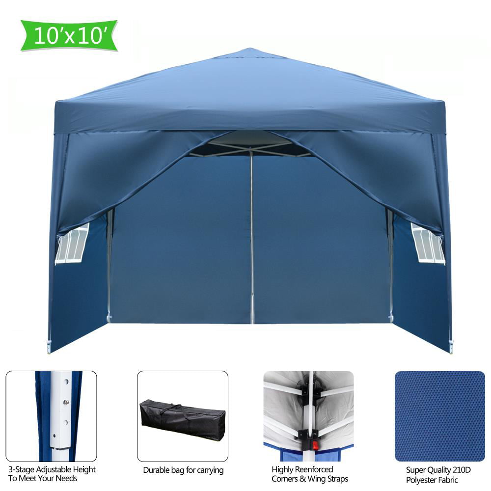 Zimtown 10' x 10' Folding Tent Gazebo Wedding Party Canopy Pop Up Instant Shelter W/ Two Doors & Two Windows and Carry Bag Blue