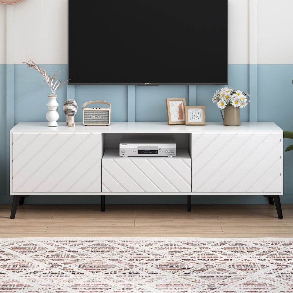 White Modern TV Stand Living Room Media Cabinets for TV Up to 70\