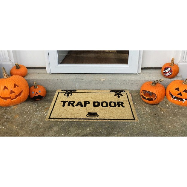 Trap Door Sentiment Rectangle Indoor And Outdoor Coir Door Welcome Mat Beige