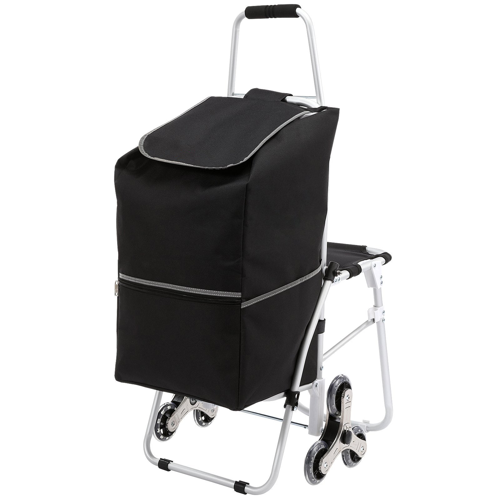 Sturdy 50L Foldable Shopping Stair Climbing Cart With Bag And Seat