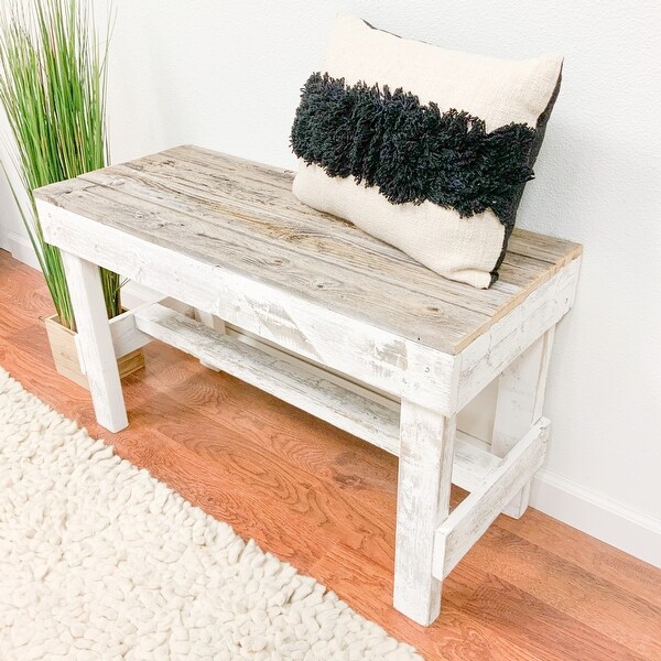 Wood Bench， Natural and White