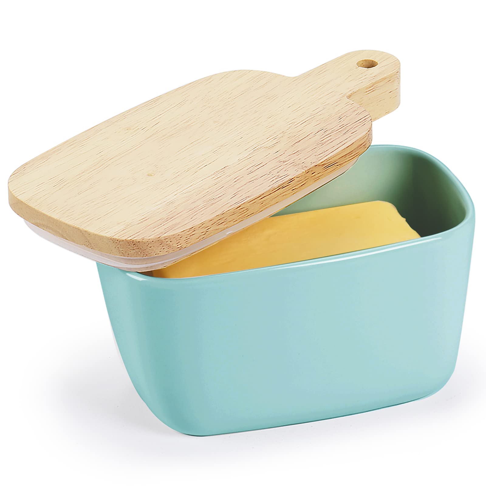 Butter Dish - Large Ceramics Butter Holder with Extended Lid Perfect for 4 Stick of Butter (Turquoise， 6.5x 4.2 x 3.9)