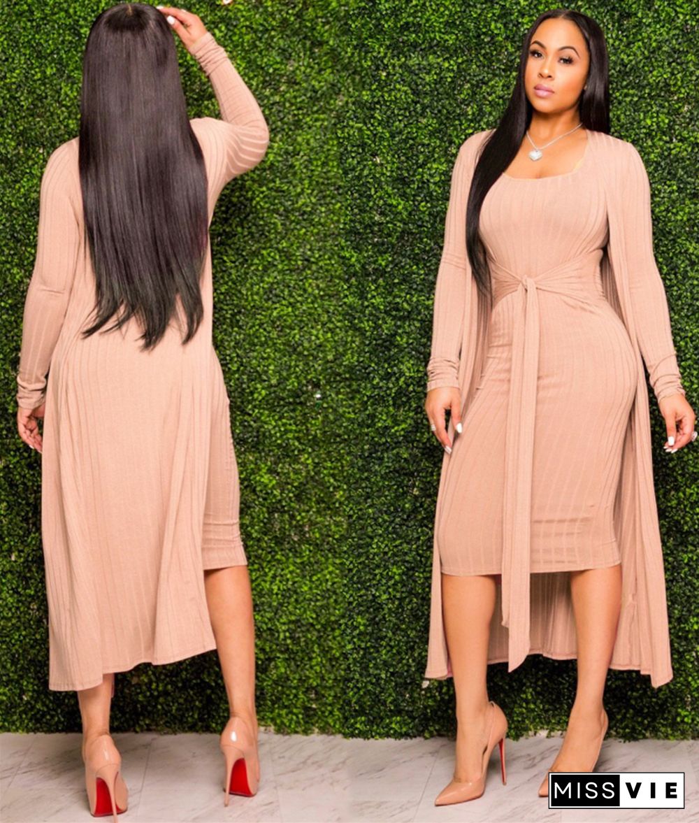 New Pit Strip Long-sleeve Cape Halter Dress Two-piece Set