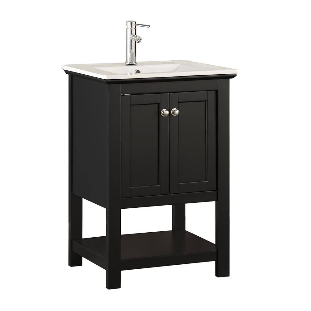 Fresca Bradford 24 in. W Traditional Bathroom Vanity in Black with Ceramic Vanity Top in White with White Basin FVNHD0104BL-CMB