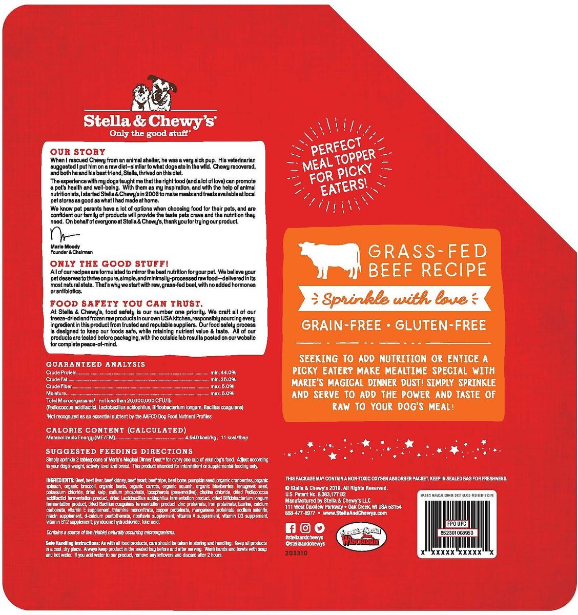 Stella and Chewy's Marie's Magical Dinner Freeze-Dried Raw Dust Grass-Fed Beef Dog Food Topper