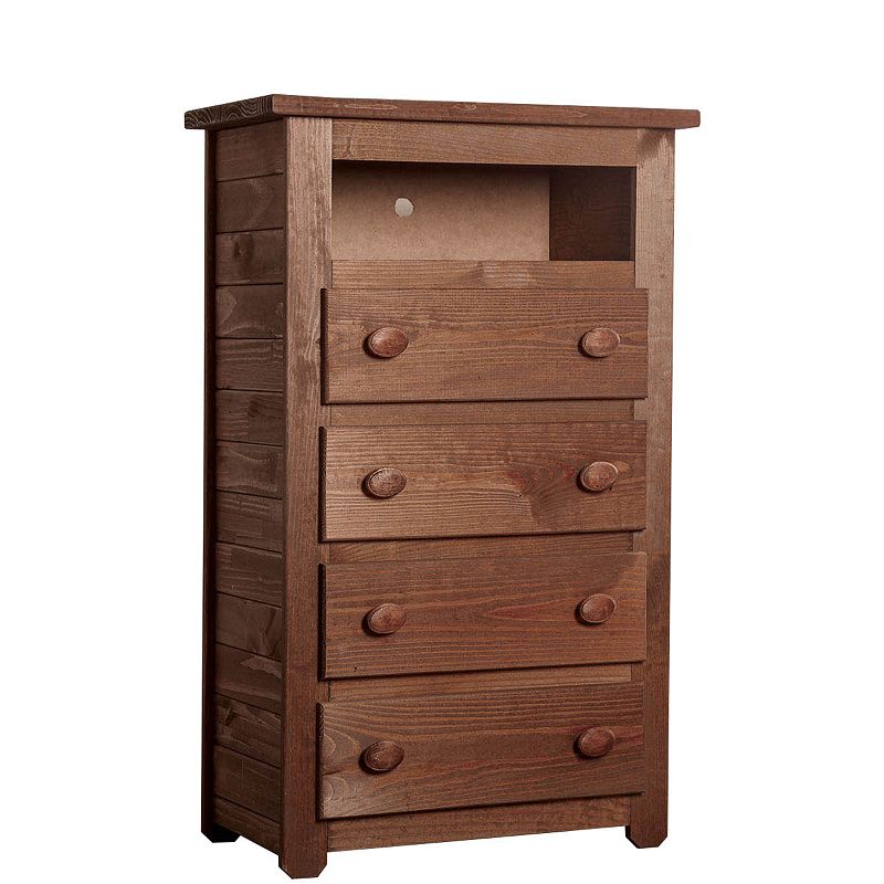 Wooden 4 Drawers Media Chest With 1 Top Shelf In Mahogany Finish， Brown