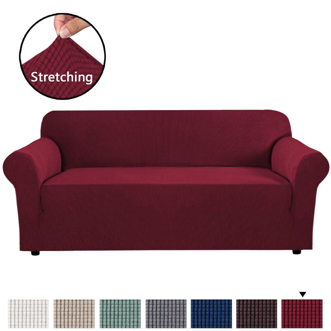 H.VERSAILTEX 1-Piece Jacquard Spandex XL Sofa Stretch Slipcover, Wine