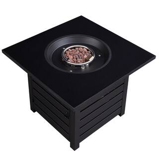 Afoxsos 23.8 in. H x 31.75 in. W Outdoor 40000 BTU Square Black Metal Natural Gas Fire Pit Table DJMX969