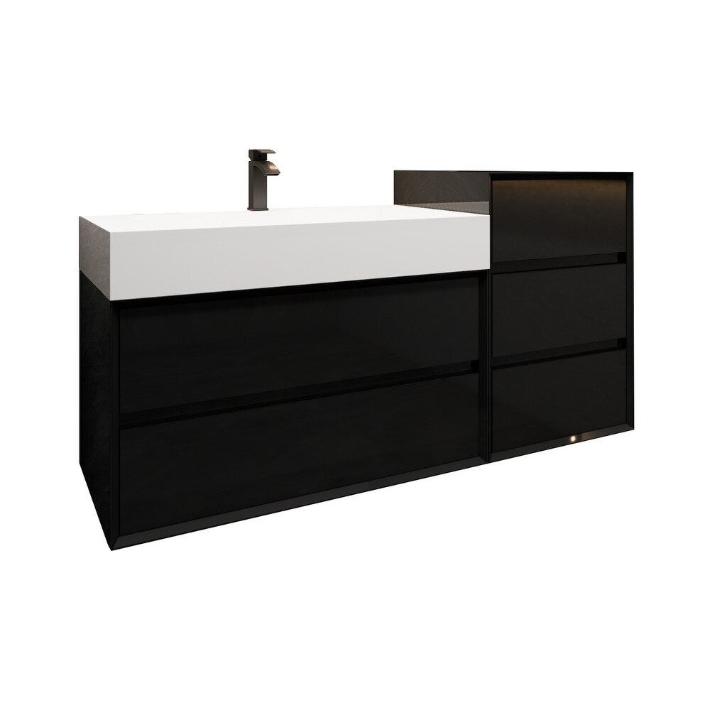 Kube 44'' Coffee Wood Wall Mounted Nano Bath Vanity with Reinforced Acrylic Sink