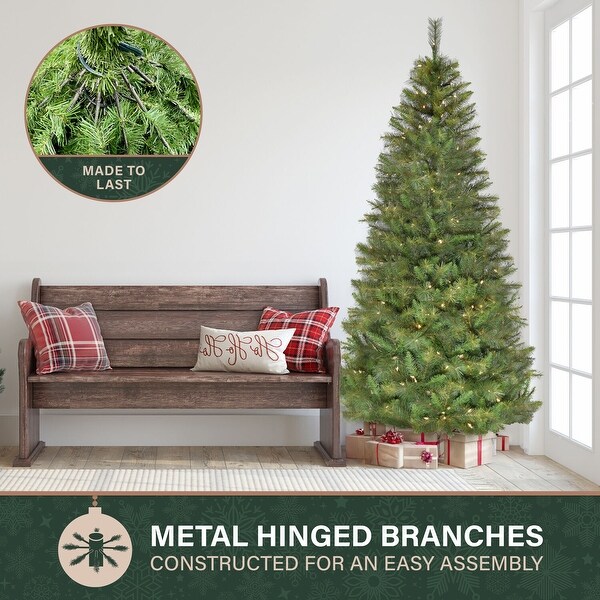 Fraser Hill Farm 7.5Ft. PreLit Half Wall Green Christmas Tree，Warm White LED Lights