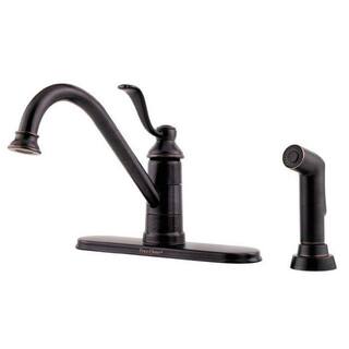 Pfister Portland Single-Handle Standard Kitchen Faucet with Side Sprayer in Tuscan Bronze LG34-4PY0